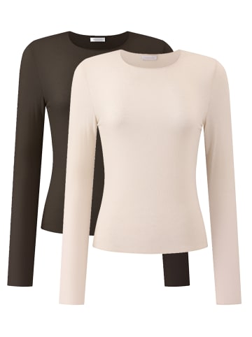 SASSYCLASSY Langarmshirt mit Kasmiranteil Set in Braun-Beige