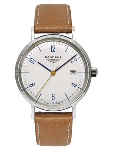 Bauhaus Damenuhr Quarz Pure Cognacfarben Weiß / Braun / Silber