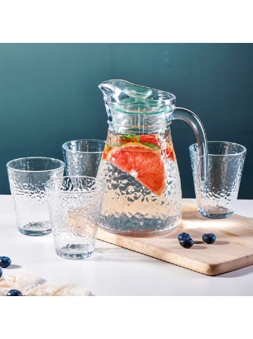 COFI 1453 5-tlg 1,2 Liter Krug Karaffe 4 Gläser je 220ml GB05 in Transparent