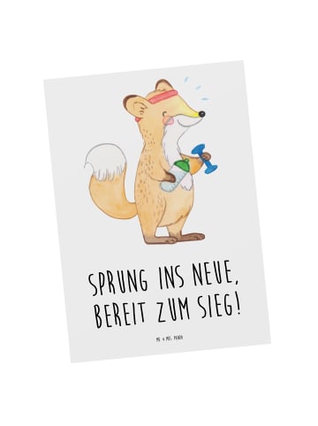 Mr. & Mrs. Panda Postkarte Sich in einer neuen Sportart versuche... in Weiß
