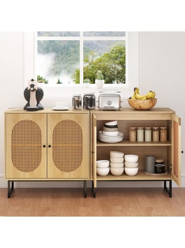 COSTWAY Sideboard mit 2 Rattantüren in Hellbraun