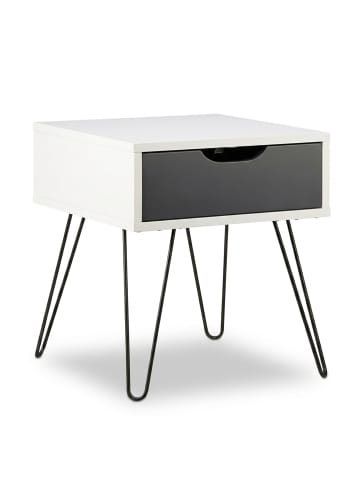 relaxdays Nachttisch in Weiß-Grau - (B)40 x (H)44 x (T)40 cm
