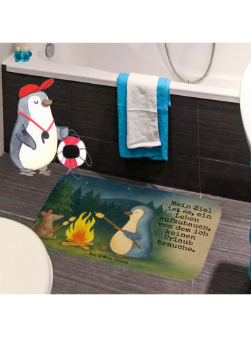 Mr. & Mrs. Panda Badeteppich Pinguin Lagerfeuer Design mit Spruch in Weiß