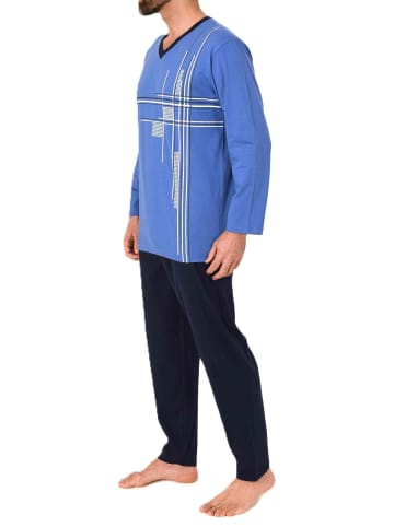 NORMANN Schlafanzug langarm Frontprint in blau
