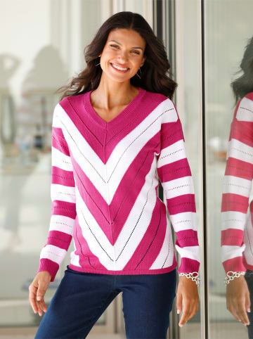 Sieh an! V-Ausschnitt-Pullover in fuchsia-gemustert