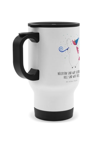 Mr. & Mrs. Panda Kaffeebecher Einhorn Party mit Spruch in Weiß