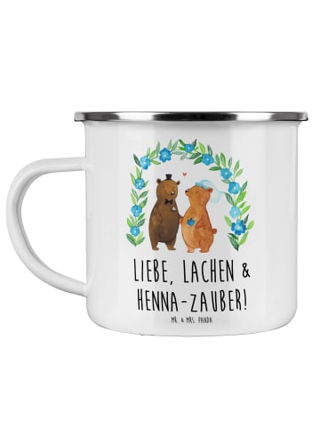 Mr. & Mrs. Panda Emaille Tasse Henna-Abend Magie mit Spruch in Weiß