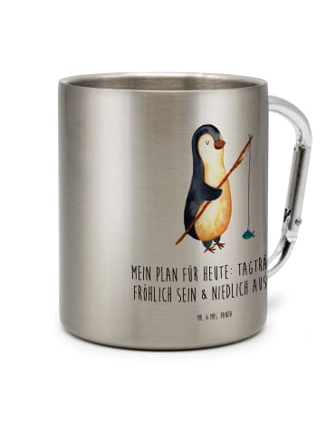 Mr. & Mrs. Panda Edelstahlbecher Pinguin Angler mit Spruch in Silber