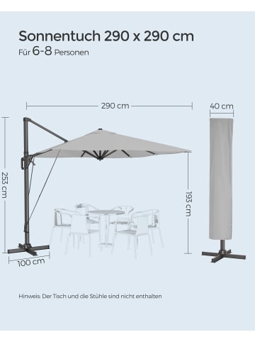 SONGMICS Sonnenschirm Sheld in Hellgrau - (D)300 x (H)300 cm