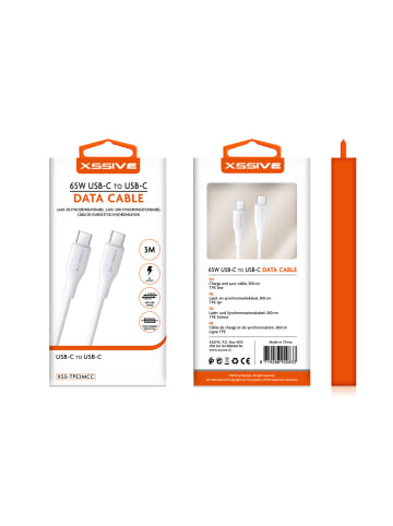 COFI 1453 65W 3 Meter USB-C zu USB-C Datenkabel 2.4A Schnell-Ladekabel in Weiß