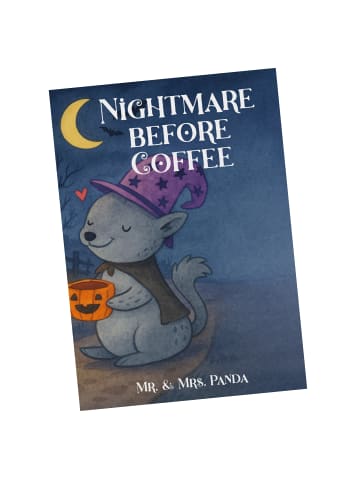 Mr. & Mrs. Panda Postkarte Kater Kaffee Design mit Spruch in Weiß