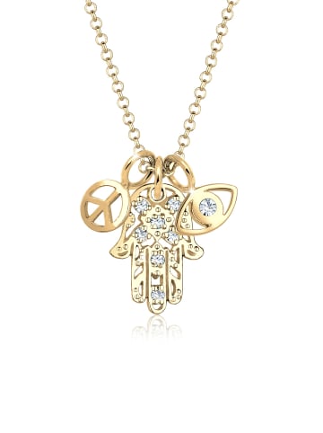 Elli Halskette 925 Sterling Silber Evil Eye, Hamsa Hand, Peace-Zeichen in Gold
