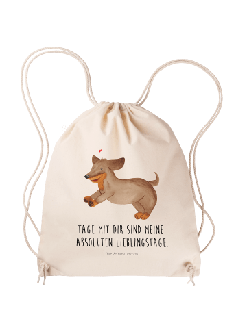 Mr. & Mrs. Panda Sportbeutel Hund Dackel mit Spruch in Creme