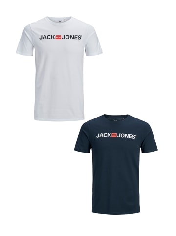 Jack & Jones 2er-SET Kurzarm T-Shirt Plus + Size CREW NECK in Weiß-Dunkelblau