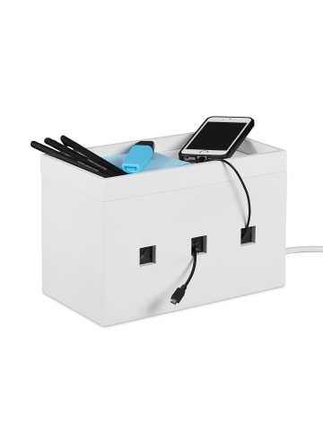 relaxdays Kabelbox in Weiß - (B)25,5 x (H)16,5 x (T)14 cm