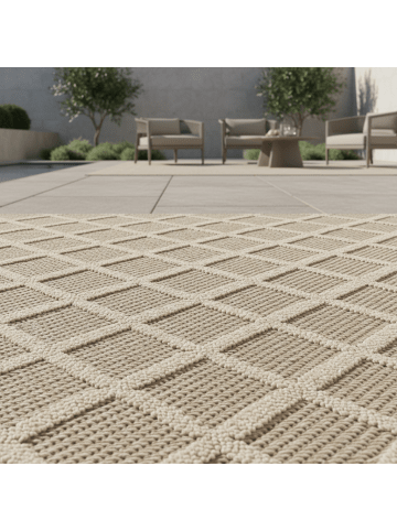 KADIMA DESIGN Teppich Outdoor Waschbar Raute CORTINA Strapazierfähig OEKO-TEX Balkon in Beige