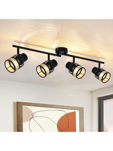 ZMH Deckenleuchte 4-flammige E27 in schwarz drehbar 330° mit Stoffe Lampenschirm