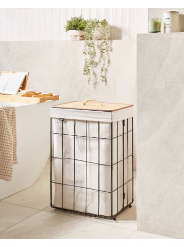 Beliani Wäschekörbe MIRISSA in Schwarz/Weiß/Braun - (W) 40 x (H) 60 x (L) 30 cm