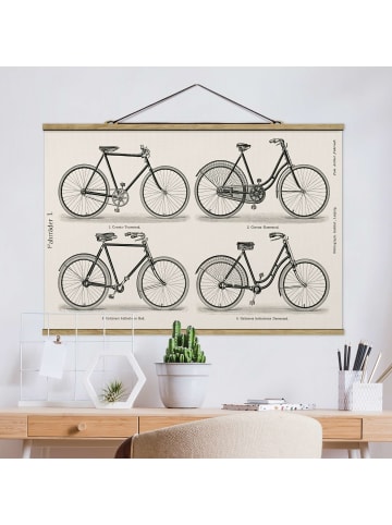 WALLART Stoffbild mit Posterleisten - Vintage Schautafel Fahrräder in Creme-Beige