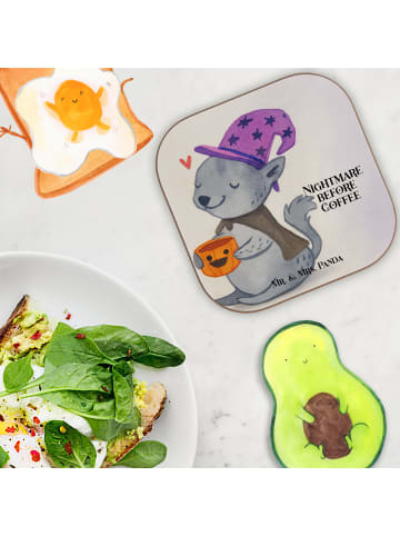 Mr. & Mrs. Panda Holzuntersetzer Kater Kaffee Design mit Spruch in Weiß