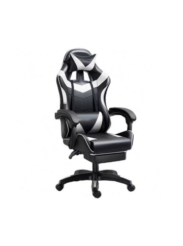 Wisam® Gaming Stuhl Drehbar Fußstütze Schwarz Weiß