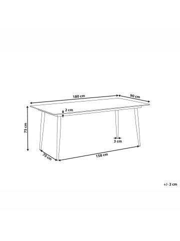 Beliani Esszimmertisch TOLENTINO in Grau - (W) 90 x (H) 75 x (L) 180 cm