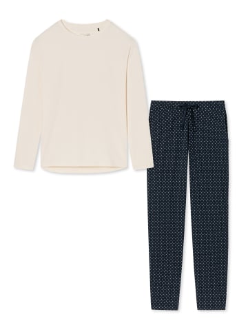 Schiesser Schlafanzug Cotton in Blau gepunktet / Creme