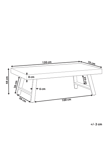 Beliani Couchtisch WARTON in Braun/Schwarz - (W) 70 x (H) 44 x (L) 130 cm