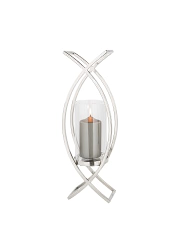 Fink Windlicht "Maddox" mit Glas in Silber - H. 54 cm - B. 13,5 cm