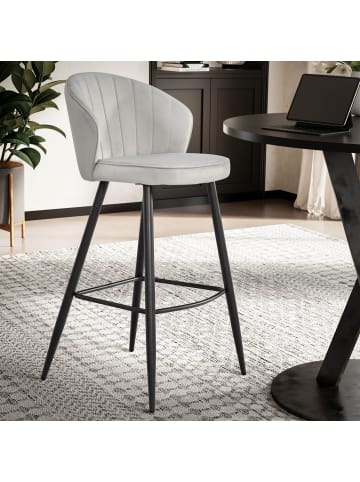 KADIMA DESIGN 2er Set Barhocker Samt Hocker mit Lehne, Küchenhocker in Grau