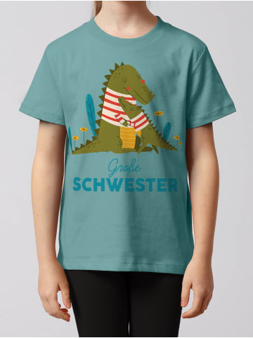 wat? Apparel T-Shirt Krokodil Große Schwester in Teal Monstera