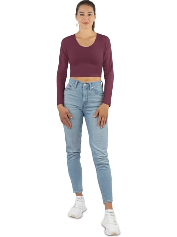 Janice 2 x Damen crop Langarmshirt Nerja in Burgund