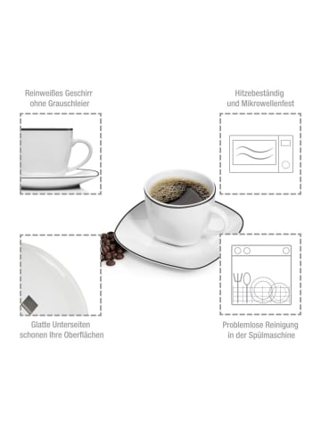 Sänger 12-tlg. Kaffeetassen Set Bilgola Black Rim in Wei 