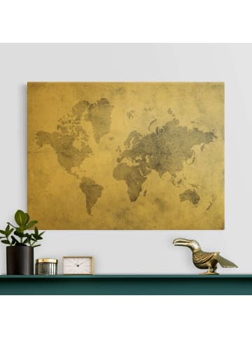 WALLART Leinwandbild Gold - Vintage Weltkarte II in Schwarz-Weiß