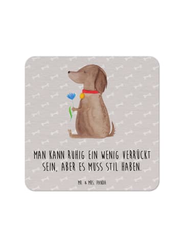 Mr. & Mrs. Panda Tassenuntersetzer Hund Blume mit Spruch in Grau Pastell