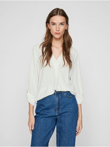 Vila Crepe Struktur Design Bluse V-Ausschnitt Top 3/4 Arm in Weiß