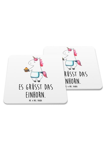 Mr. & Mrs. Panda Untersetzer für Gläser Einhorn Muffin mit Spruch in Weiß