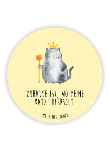 Mr. & Mrs. Panda Rund Magnet Katze König mit Spruch in Gelb Pastell