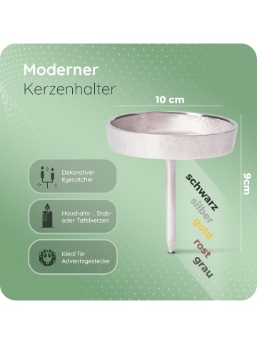 Novaliv 4X Kerzenpick Alu Flach 10 cm Kerzenhalter für Adventskranz Kerzenpin in Silber