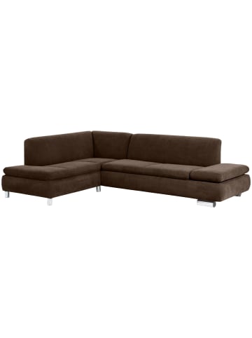 58 aufm Kessel ECKSOFA mit Ottomane links Kaye Bezug Veloursstoff Metallfuß verchromt / braun