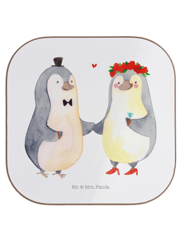 Mr. & Mrs. Panda Untersetzer Pinguin Heirat ohne Spruch in Weiß