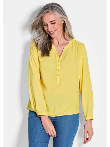 GOLDNER Kurzgröße: Elegante Viskosebluse mit V-Ausschnitt in gelb