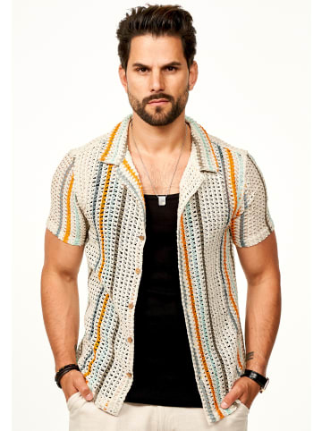SOULSTAR Kurzarmhemd - Bunt im Vintage Summer-Look als Kurzam Strick Hemd in Ecru