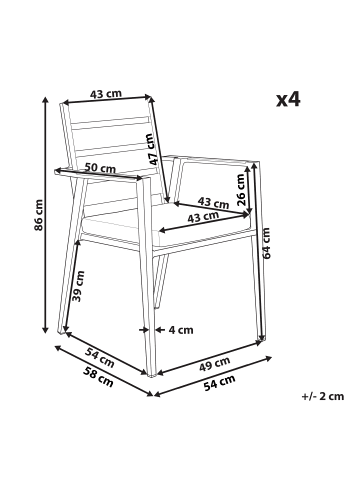 Beliani 4er-Set Gartenstuhl TAVIANO in Schwarz/Grau/Braun