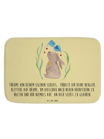 Mr. & Mrs. Panda Badematte Hase Blume mit Spruch in Gelb Pastell