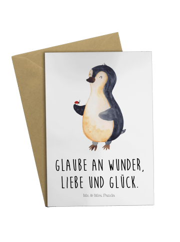 Mr. & Mrs. Panda Glückwunschkarte Pinguin Marienkäfer mit Spruch in Weiß