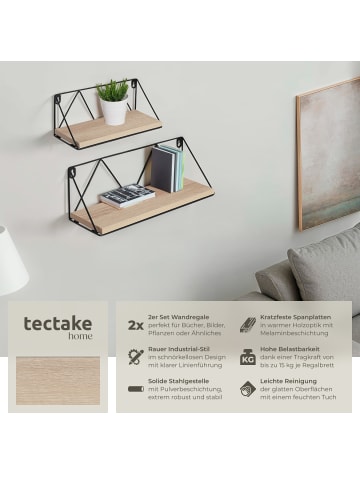 tectake 2er Set Wandregal Rockport Tiefe 13 cm, Industrial Holz hell, Eiche Sonoma