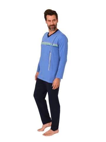 NORMANN Schlafanzug langarm Pyjama Übergrößen in blau