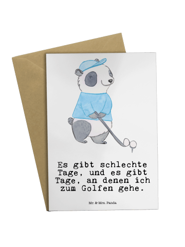 Mr. & Mrs. Panda Grußkarte Panda Golfen mit Spruch in Weiß