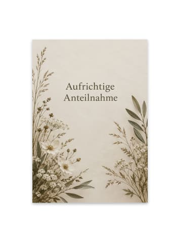 Beileidskarte Blumen würdig Design mit Spruch in Weiß